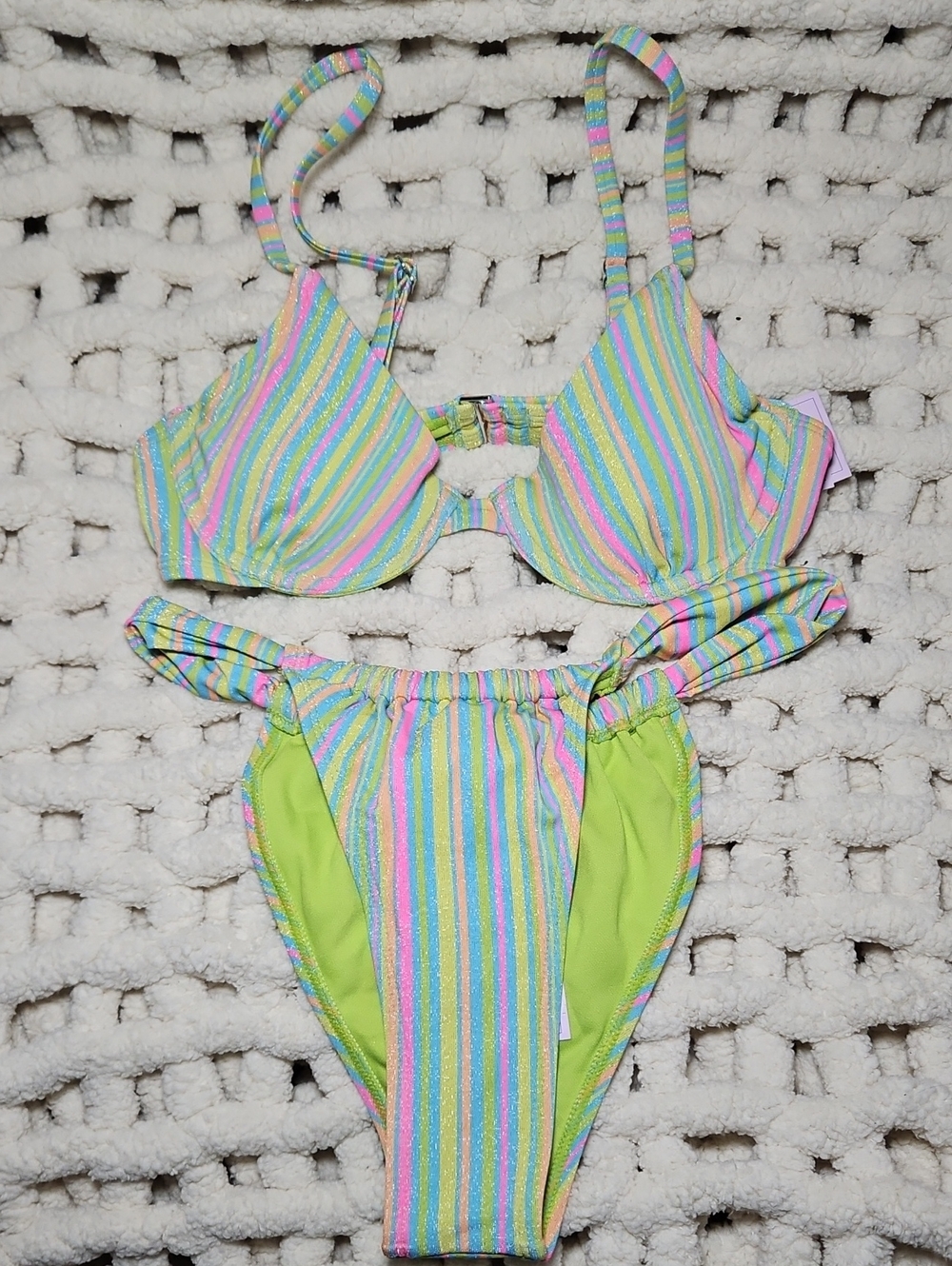 Wild Fable Pastel Rainbow Stripe Two-Piece Bikini Swimsuit New XXS Women's